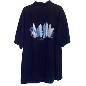 IZOD men's Large navy blue short sleeve linen blend surfing graphic button up